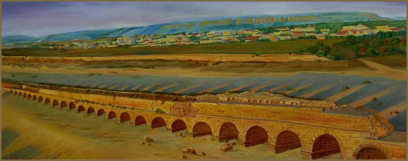 Long View of Aqueduct, Caesarea (32x79 inches)