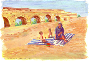 Twins on Caesarea Beach, Israel (8x11 inches)