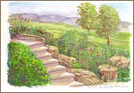 Garden at Carmel Spa, Israel (7x10 inches)